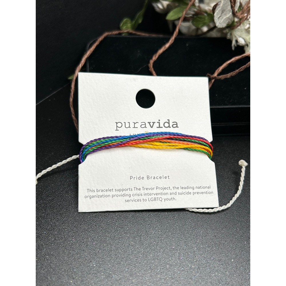 Pura Vida Pride Bracelet Rainbow LGBTQ Adj. String Bracelet Trevor Project NWT